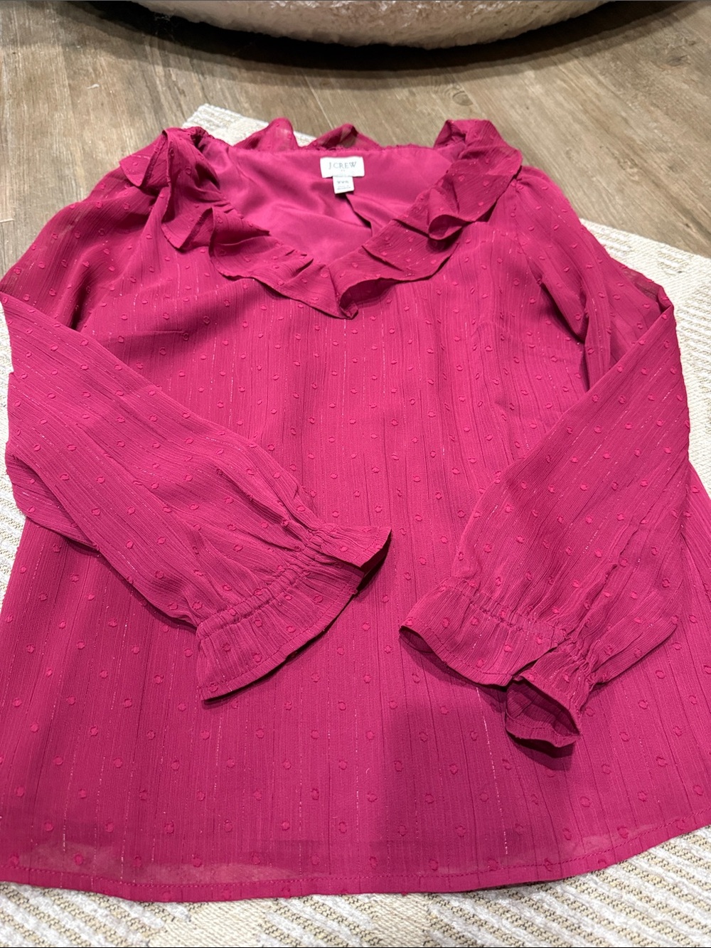 J. Crew Ruffle V-Neck Long Sleeve Top — Raspberry